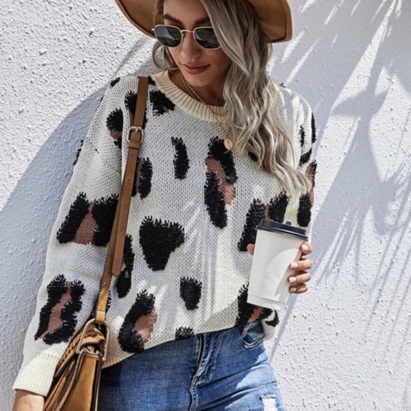 Leopard Print Crew Neck Sweater - Picture 7 of 7